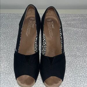 Toms Black Wedge Heel Peep-Toe Shoes